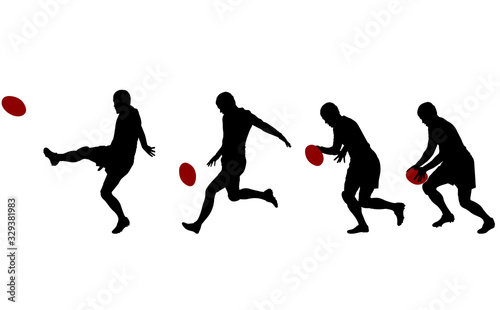 rugby player kicking ball in four steps silhouettes