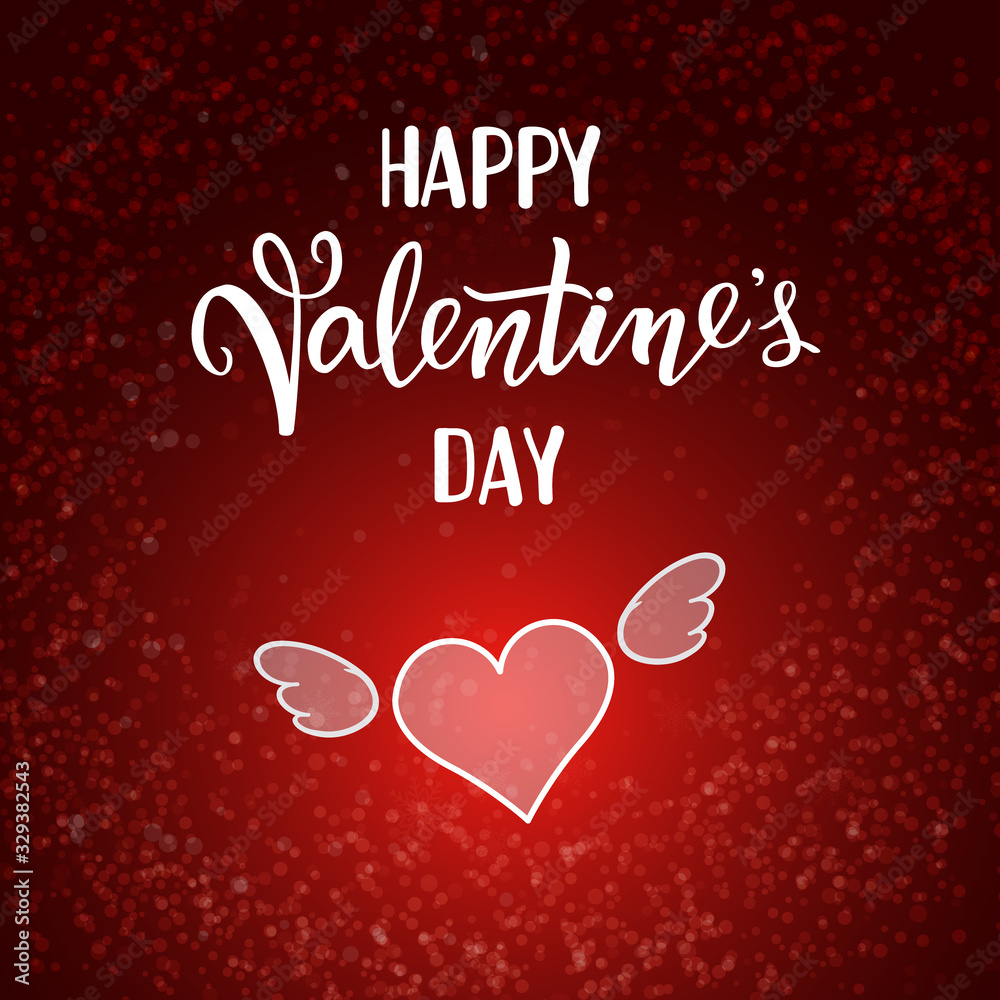 Naklejka premium Original handwritten lettering Happy Valentine's Day and flying winded heart