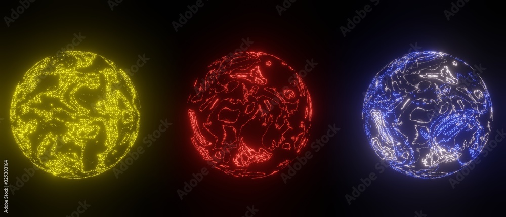 Neon Fantastic planets of the solar system isolated on black background 3d rendering, Neon Fantastic planets of the solar system isolated on black background 3d rendering,