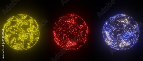Neon Fantastic planets of the solar system isolated on black background 3d rendering,