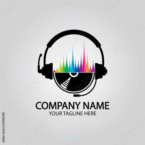 Headphone DJ, Music Studio Recording, Soundwave Logo Design Inspiration
