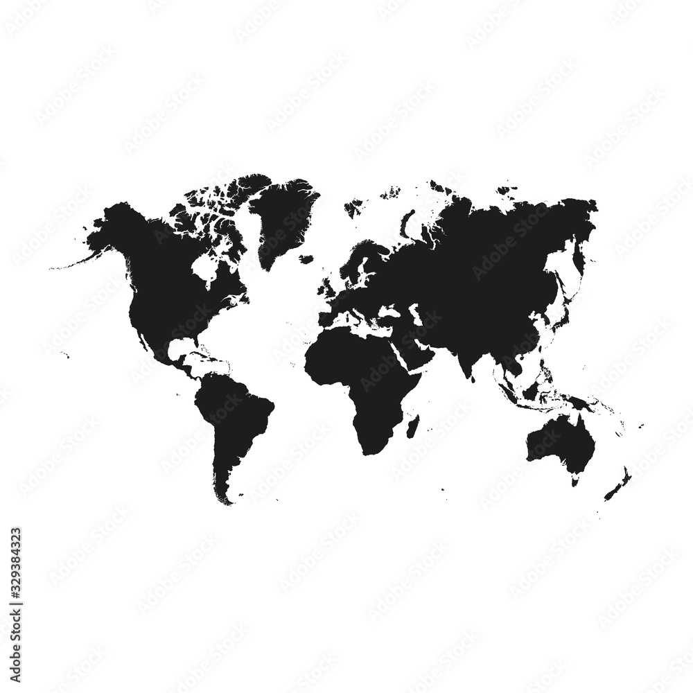 Highly detailed flat gray vector world map isolated on the white background. Template for web site, iconographics.