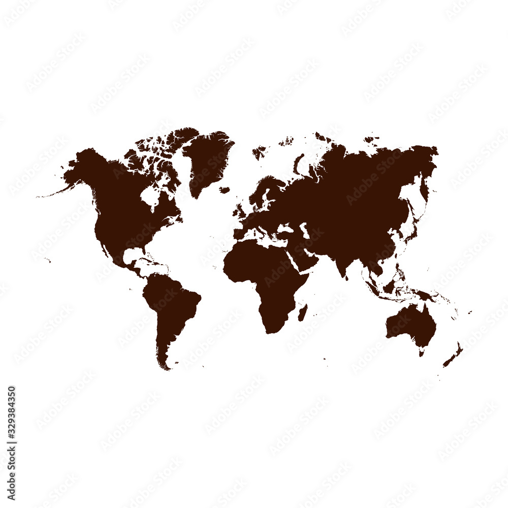 Highly detailed flat brown vector world map isolated on the white background. Template for web site, iconographics.