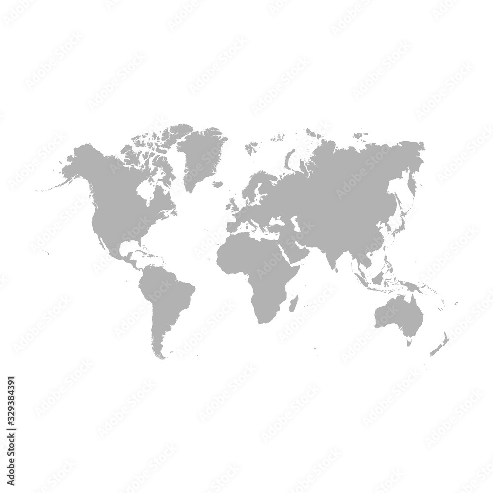 Obraz Highly detailed flat gray vector world map isolated on the white background. Template for web site, iconographics.
