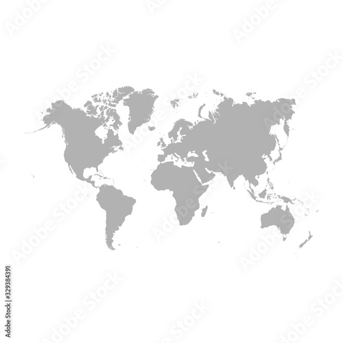 Highly detailed flat gray vector world map isolated on the white background. Template for web site, iconographics.