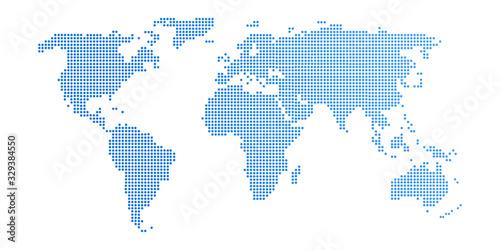 Abstract computer graphic World map of blue round dots. Vector illustration.
