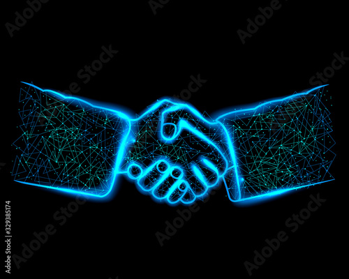 Handshake polygon mesh, teamwork people businessman.