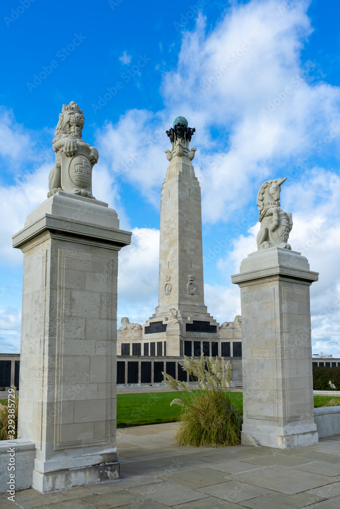 the entrance to the naval war memorial in Southsea, Portsmouth, UK