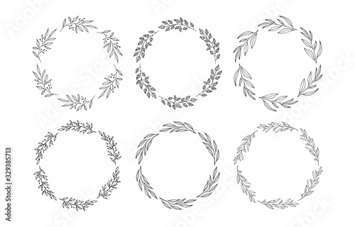 Set of floral branch frames. Rustic wreaths for wedding. Vector isolated spring flourish borders.