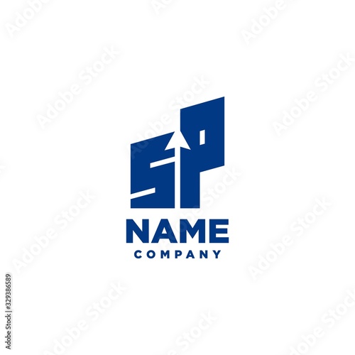 SP monogram logo with a negative space style arrow up design template