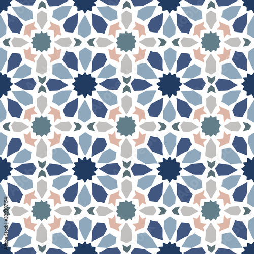 Hand drawn stars shaped Moroccan seamless pattern for Ramadan Kareem greeting cards, islamic backgrounds, fabric, web banners. Portuguese azulejos tile design. Decorative vector illustrations