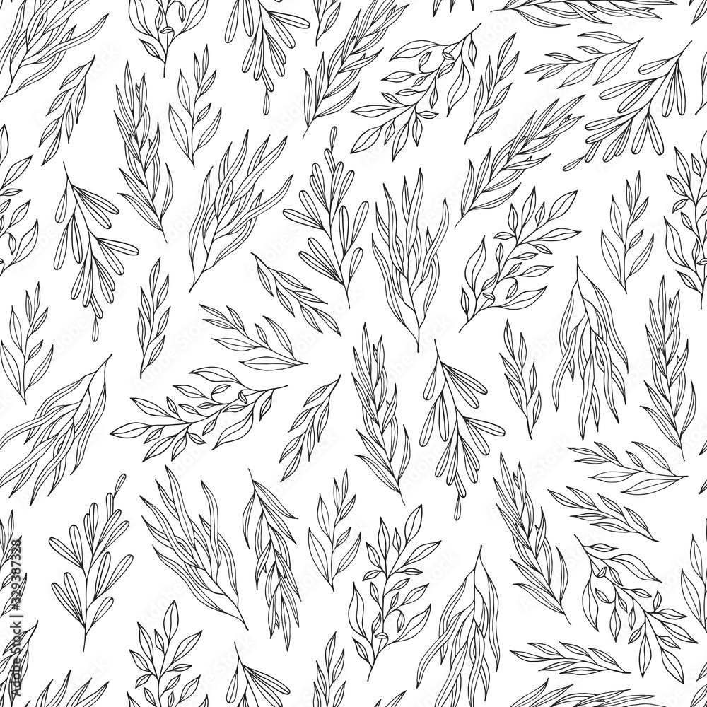 Seamless pattern with floral branches and herbs. Elegant botanical texture for wedding. Vector isolated spring flourish background for textile. Seamless pattern with floral branches and herbs. Elegant botanical texture for wedding. Vector isolated spring flourish background for textile.
