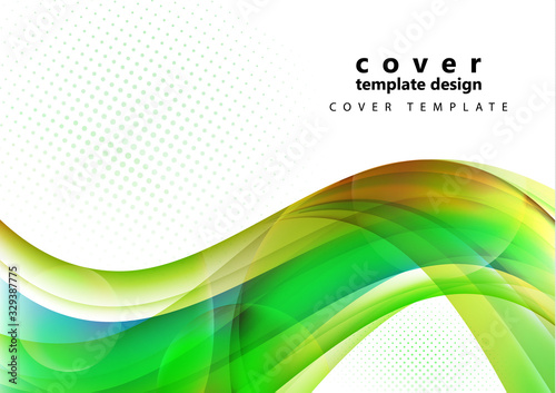 Colored wavy lines with light effects, transparent circles, motion concept. Presentation banner and business card design template.