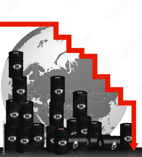 falling world oil prices illustration in realistic 3D design, infographics