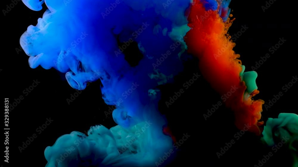 4K, Color drops in water, abstract color mix, drop of Ink color mix paint falling on water Colorful ink in water, 4K footage,