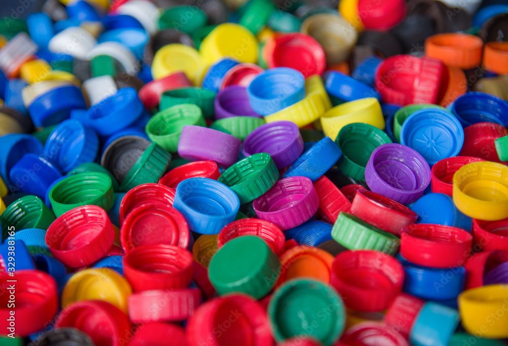 Plastic Bottle Caps With Logos CocaCola, Fanta, BonAqua, Waste Cap Material Is Recyclable