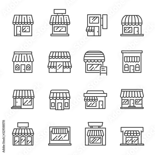 Shop or store line vector icon set