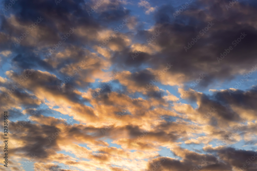 Dramatic sky with clouds. Natural abstract background.
