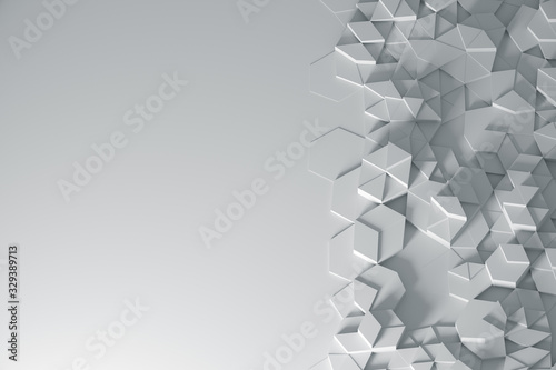 Background White paper for business presentation. Minimal pattern, Animated 3d rendering. Triangles and Cubes.