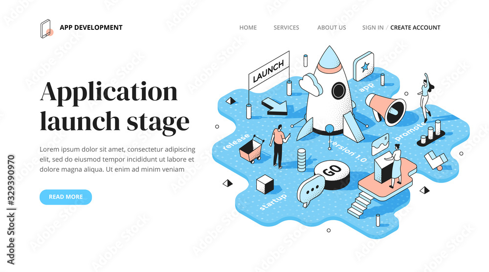 Application Launch Stage Isometric Concept