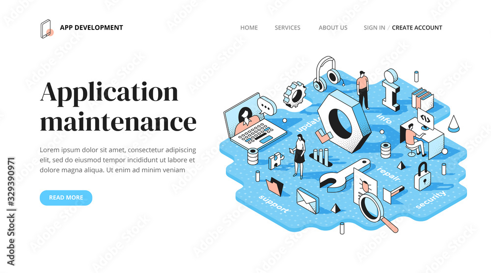 Naklejka premium Application Maintenance Isometric Concept