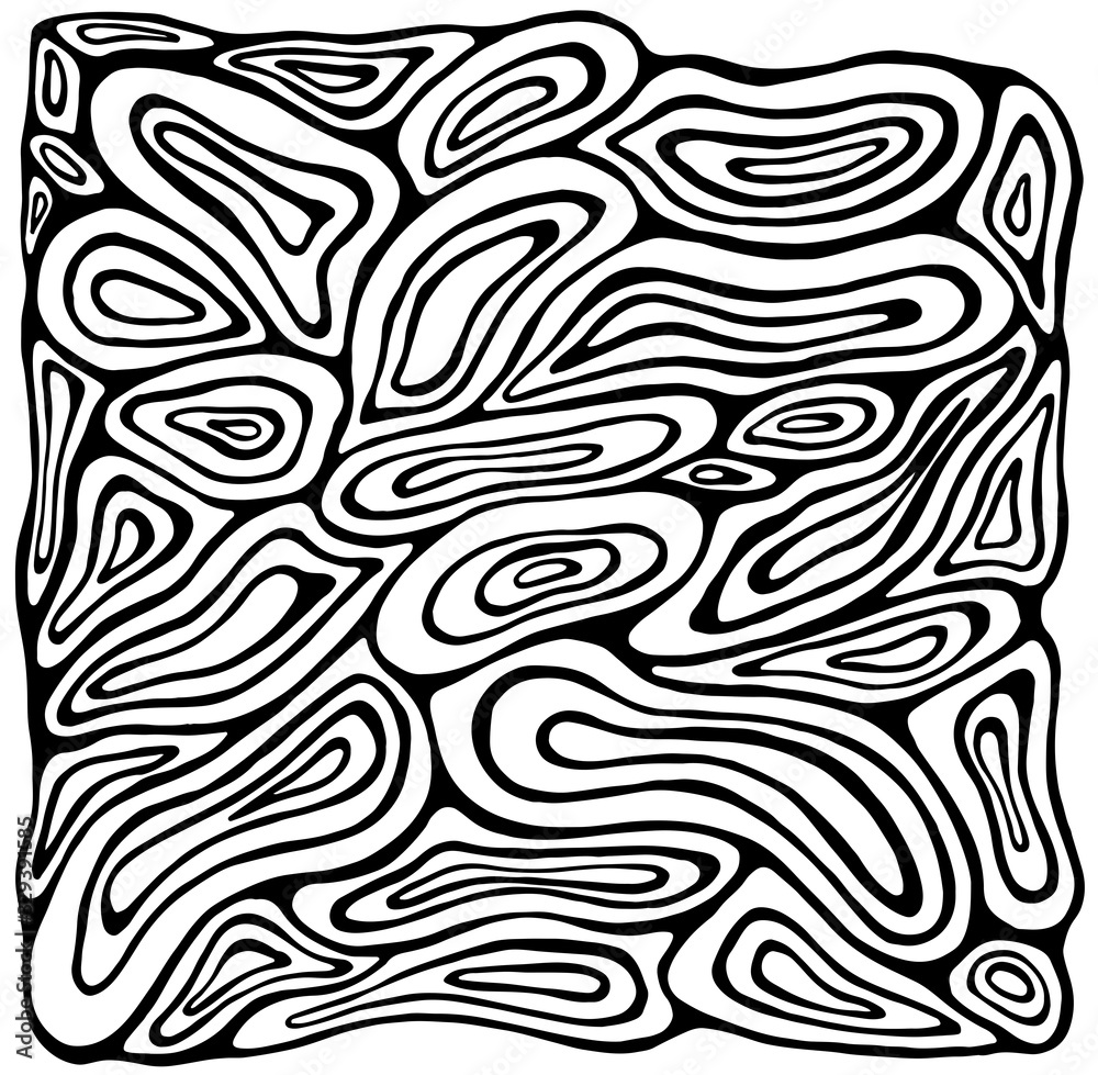 Abstract shape circles coloring page. Black and white bizarre monochrome background.