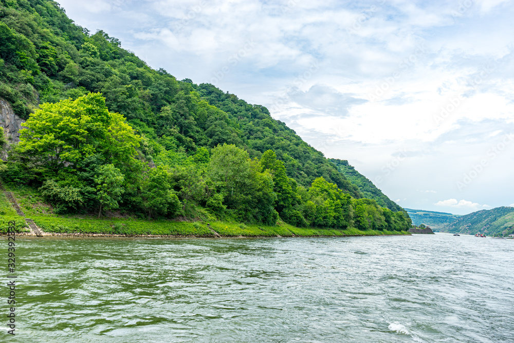 Germany, Rhine Romantic Cruise, a body of water surrounded by trees