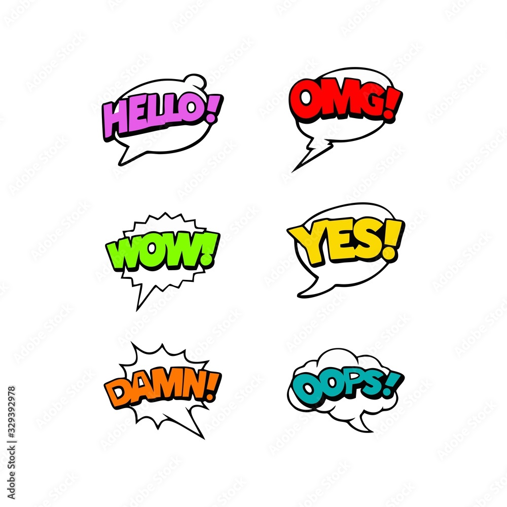 Comic greeting bubbles with expression text icons. comic icons universally set for web and mobile