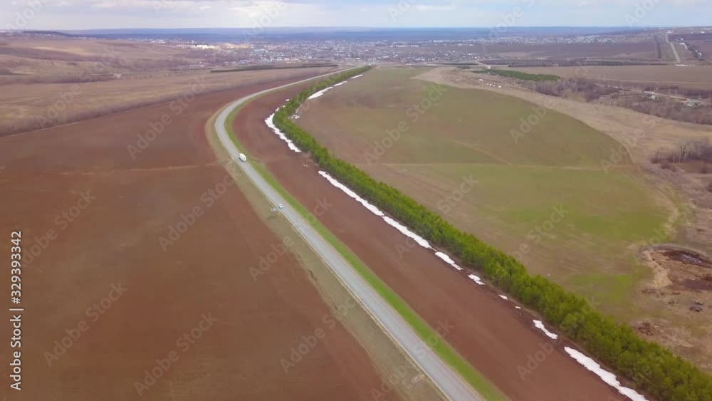 Flying over farmland, plantations with seedlings Flying over farmland, plantations with seedlings