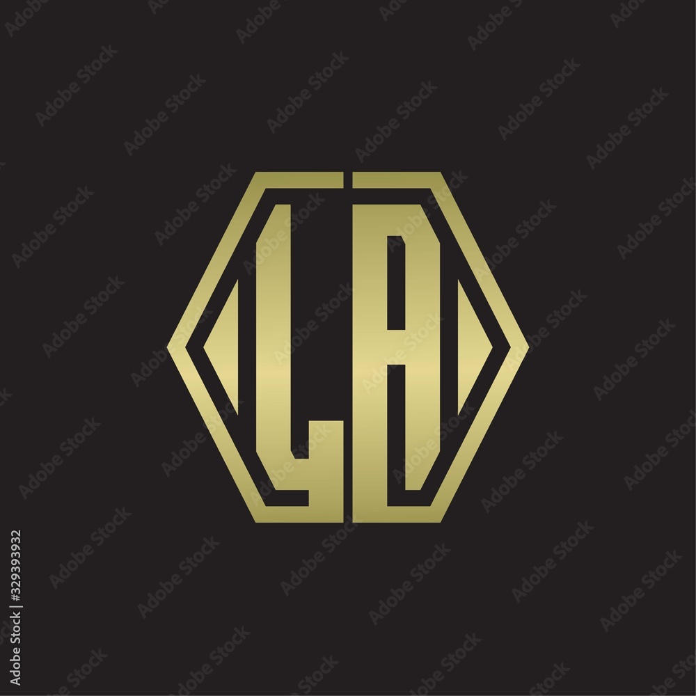 LA Logo monogram with hexagon line rounded design template with gold colors LA Logo monogram with hexagon line rounded design template with gold colors
