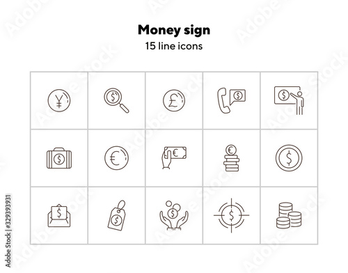 Money sign icon set. Coin, currency, wealth. International business concept. Can be used for topics like global trade, wealth, currency converting