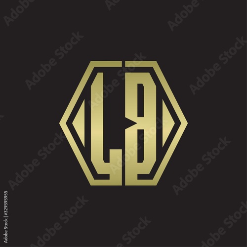 LB Logo monogram with hexagon line rounded design template with gold colors