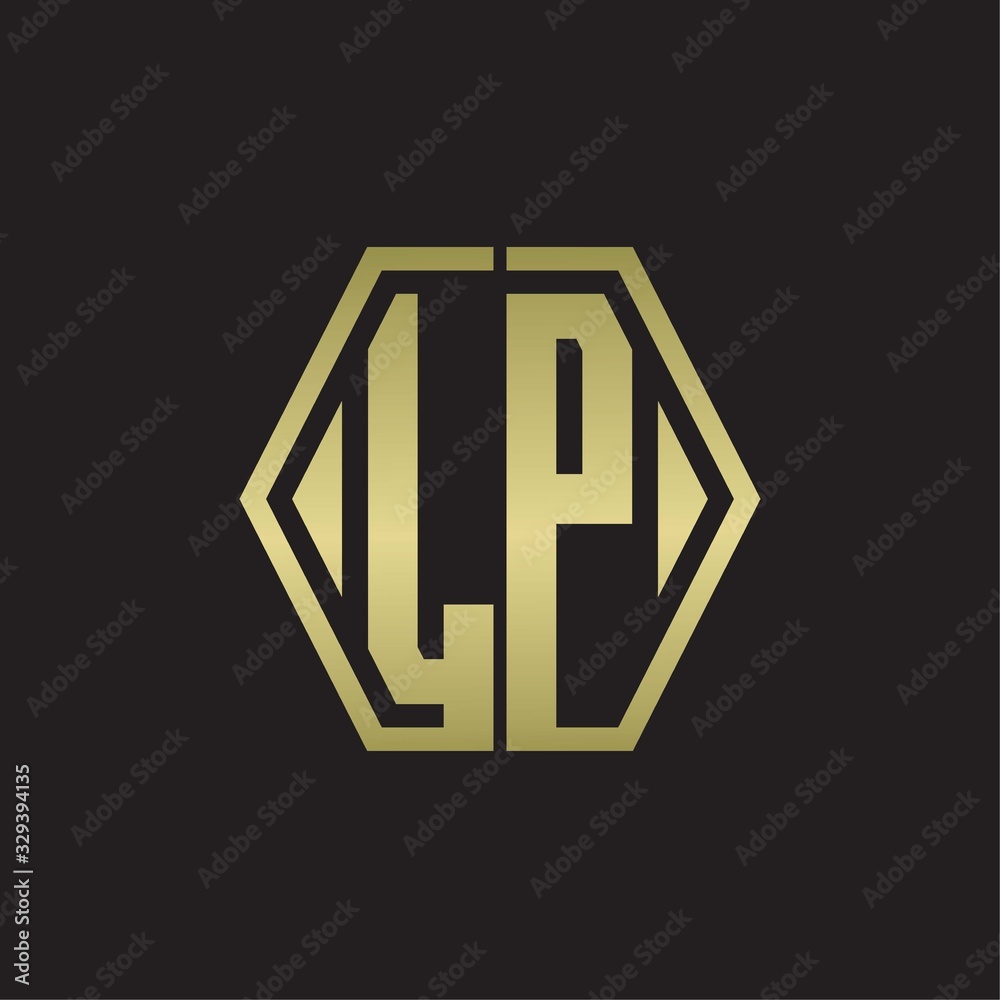 LP Logo monogram with hexagon line rounded design template with gold colors LP Logo monogram with hexagon line rounded design template with gold colors