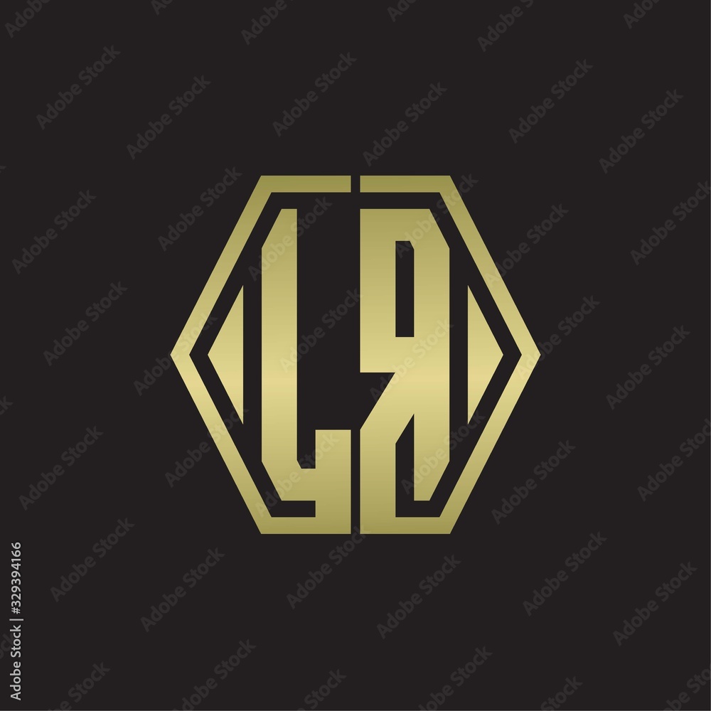 LR Logo monogram with hexagon line rounded design template with gold colors LR Logo monogram with hexagon line rounded design template with gold colors