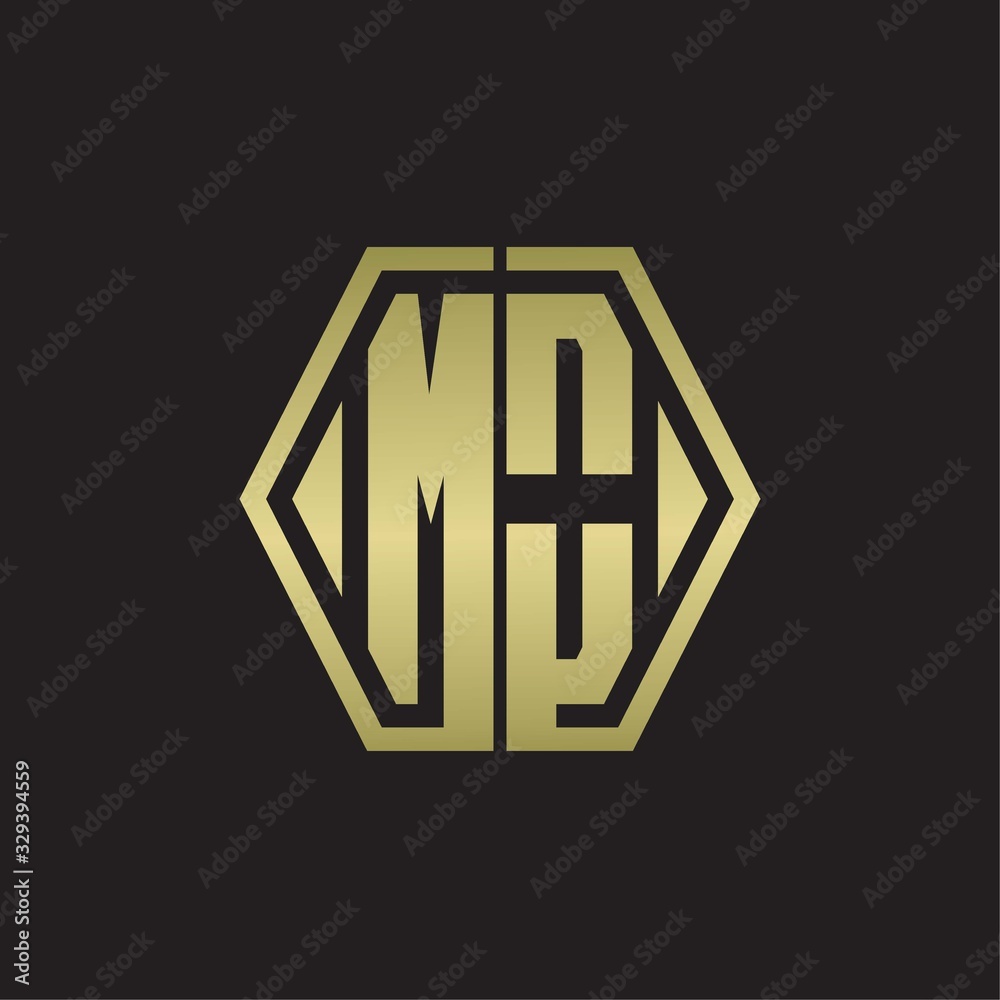 MO Logo monogram with hexagon line rounded design template with gold colors MO Logo monogram with hexagon line rounded design template with gold colors