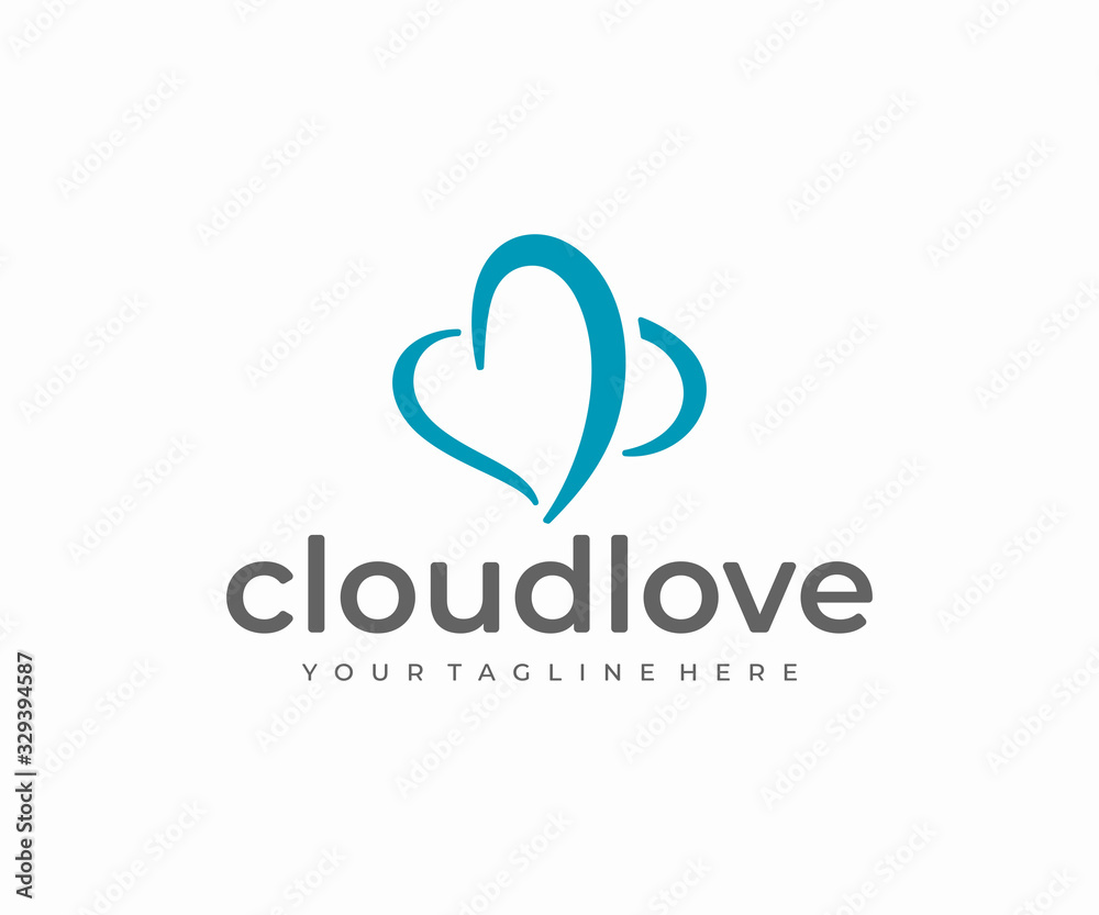 Cloud shaped heart logo design. Blue sky with love symbol vector design. Love cloud logotype