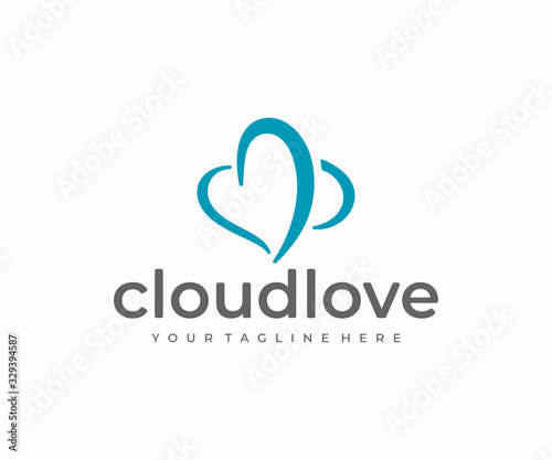 Cloud shaped heart logo design. Blue sky with love symbol vector design. Love cloud logotype