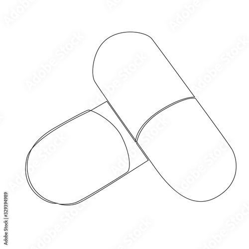 Pills one line drawing on white isolated background. Vector illustration