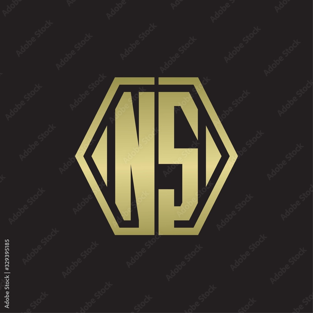 NS Logo monogram with hexagon line rounded design template with gold colors NS Logo monogram with hexagon line rounded design template with gold colors