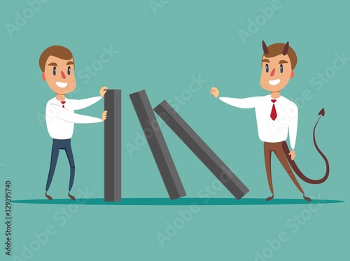 domino effect - Business concept . Vector flat design illustration.