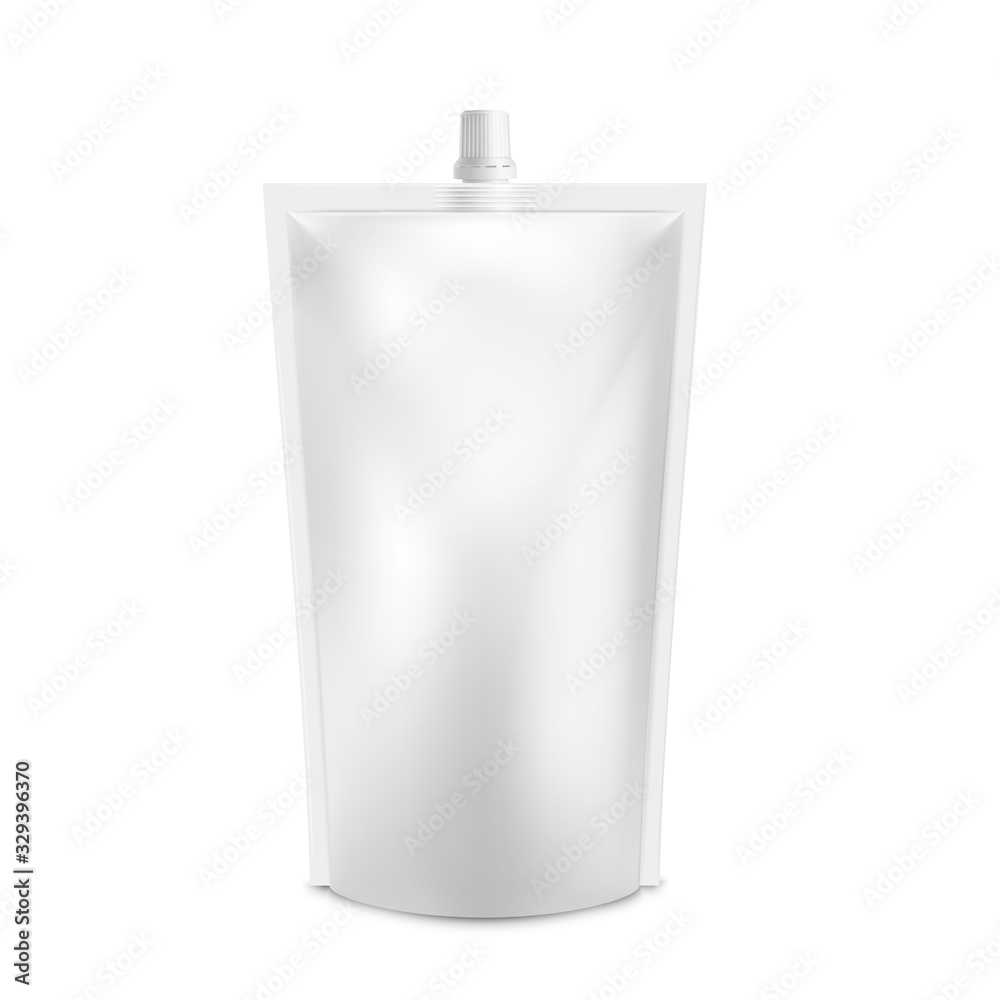 Realistic White Blank Doy Pack Mock up. Vector Doypack template Packing with screw cap. Food Or Drink Bag Packaging With Corner Spout Lid. Realistic White Blank Doy Pack Mock up. Vector Doypack template Packing with screw cap. Food Or Drink Bag Packaging With Corner Spout Lid.