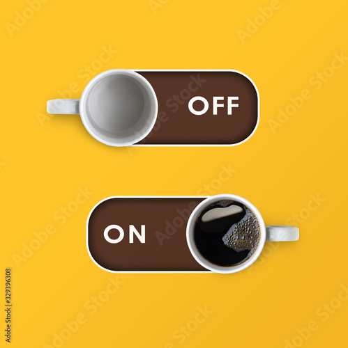 Off on buttons coffee cup concept
