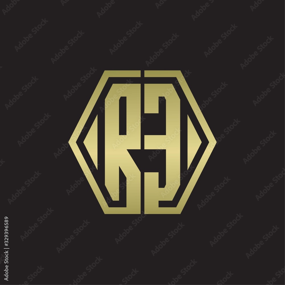 RE Logo monogram with hexagon line rounded design template with gold colors RE Logo monogram with hexagon line rounded design template with gold colors