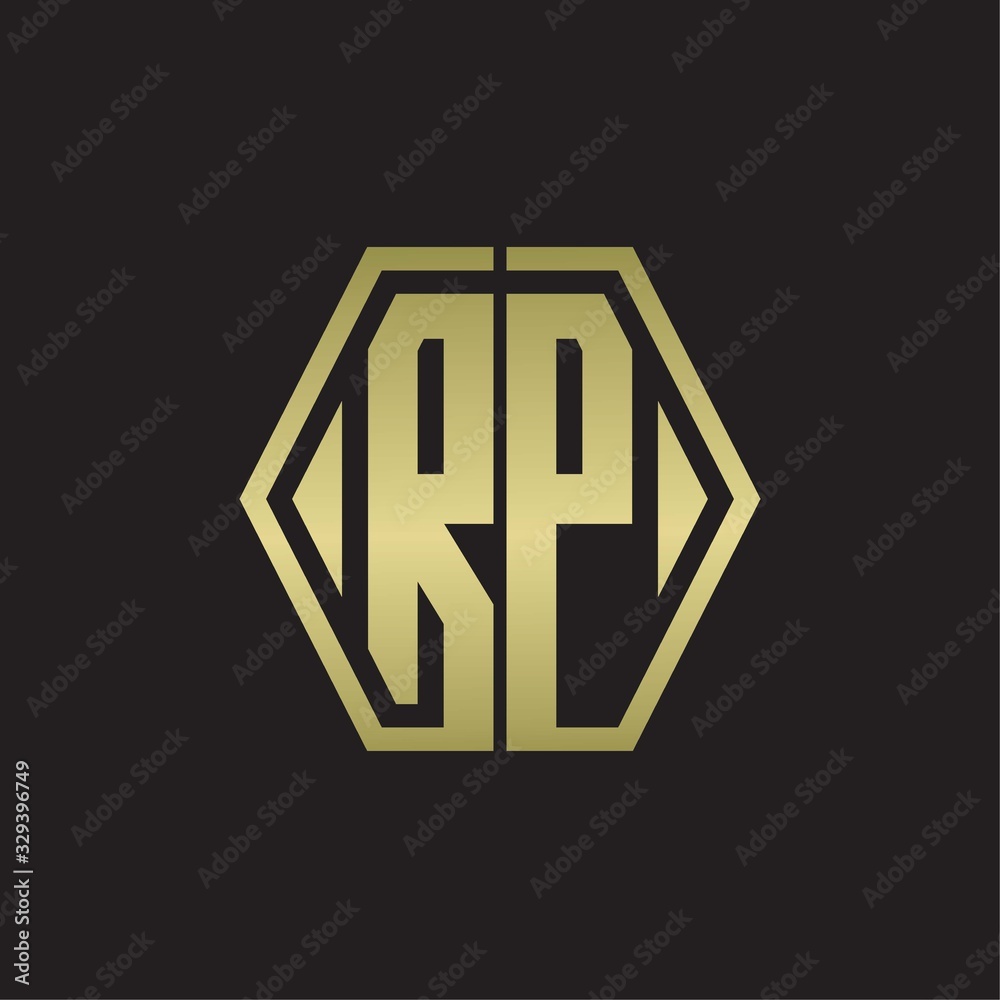 RP Logo monogram with hexagon line rounded design template with gold colors RP Logo monogram with hexagon line rounded design template with gold colors