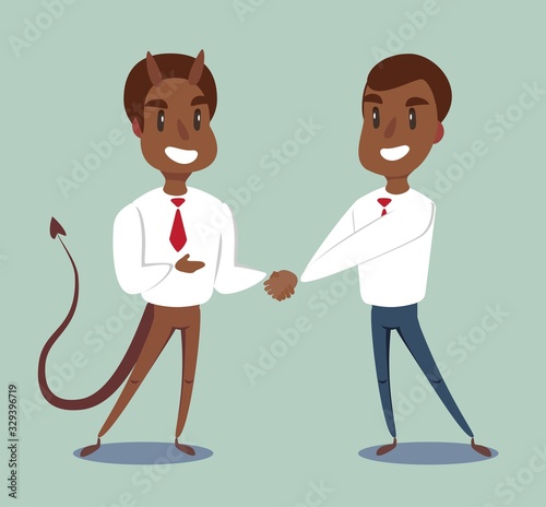 Two businessmen shaking hands to seal an agreement. Vector.