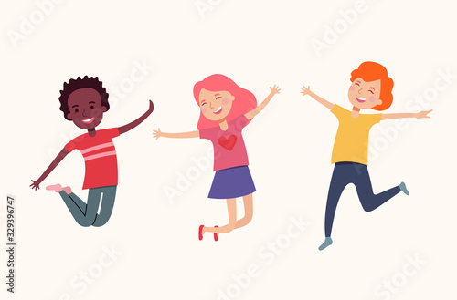 Happy kids jumping isolated. Vector flat illustration
