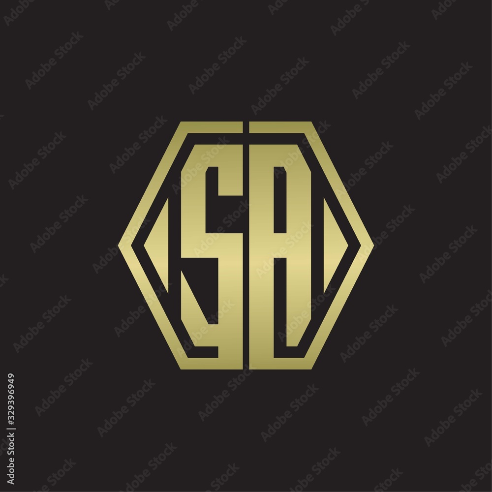 SA Logo monogram with hexagon line rounded design template with gold colors SA Logo monogram with hexagon line rounded design template with gold colors