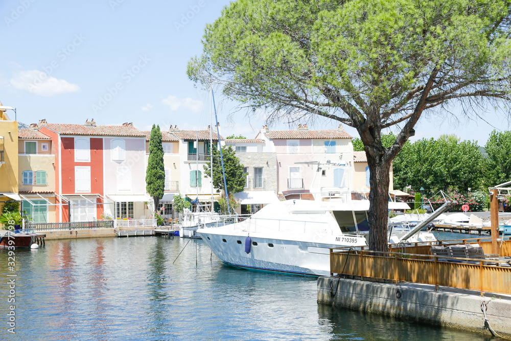 Port Grimaud, well known as the Venice of Provence for its channels, in summer