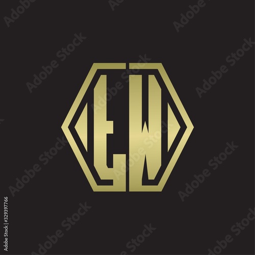 TW Logo monogram with hexagon line rounded design template with gold colors