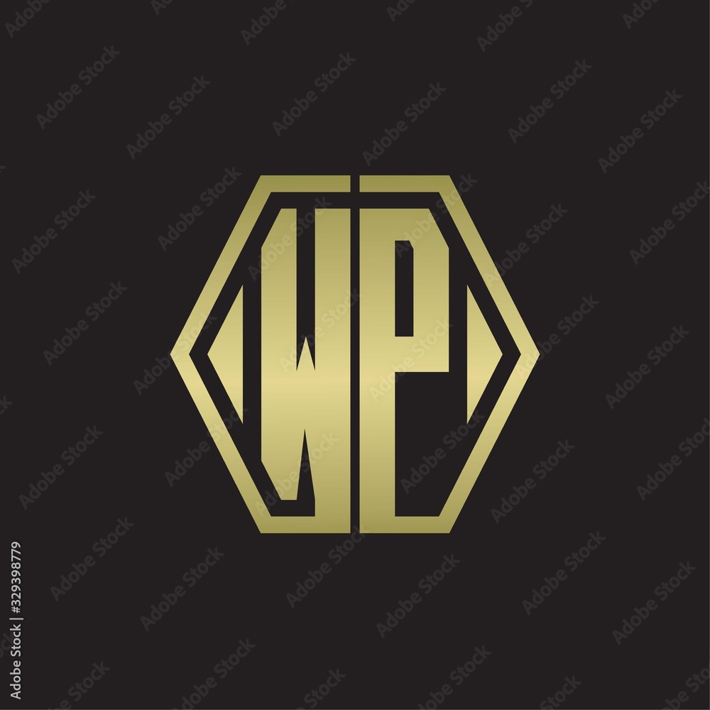 WP Logo monogram with hexagon line rounded design template with gold colors WP Logo monogram with hexagon line rounded design template with gold colors